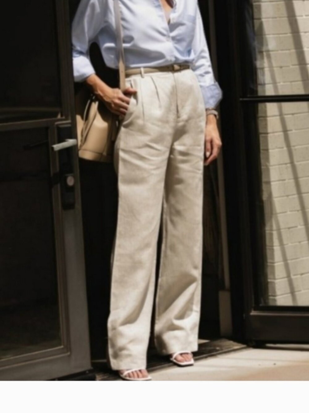 Reformation Earl Linen Pleated High Waisted Wide Leg Trouser Pants Oatmeal Beige - Picture 3 of 9